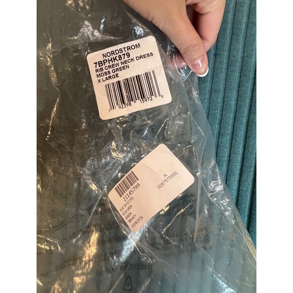 Kenedik Ribbed Knit T-Shirt Dress XL Moss Green Mock Neck Short Sleeve NWT - Picture 8 of 8